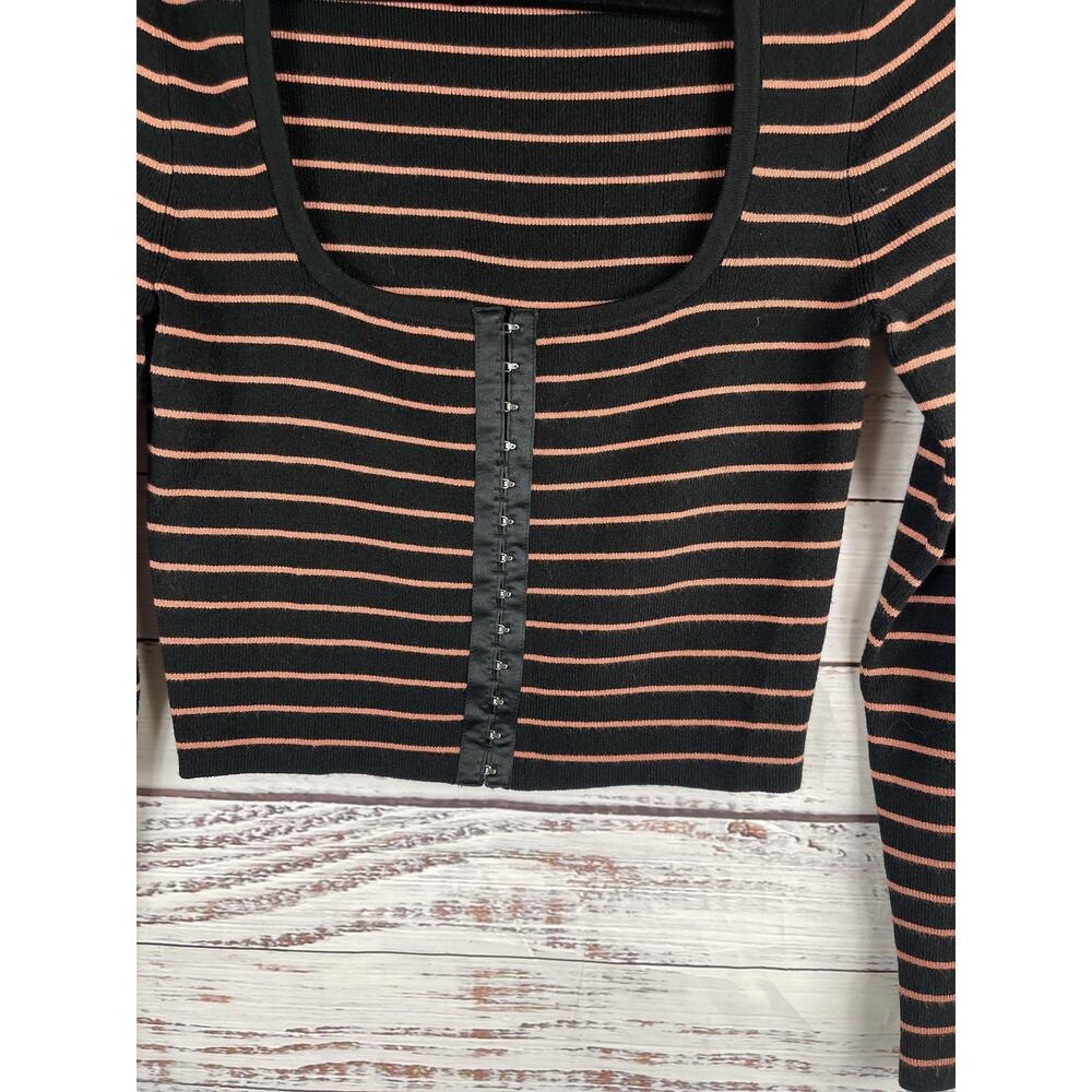 Victoria's Secret Sweater Women's Size M Striped Long Sleeve Crop Hook Front Top - Picture 6 of 8